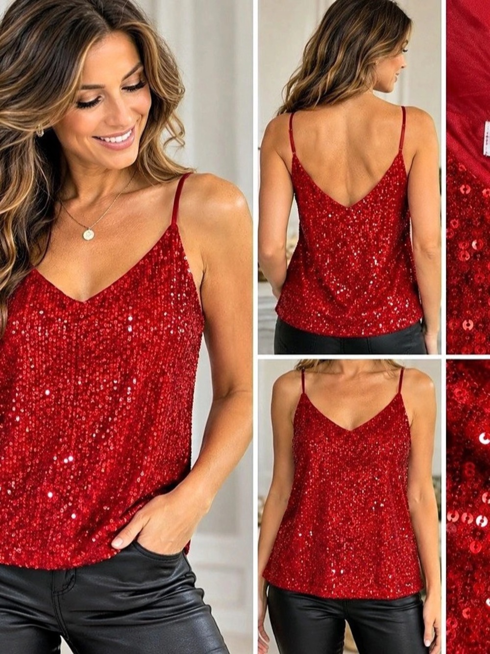 Calvin Klein Sequin Cami Top Red Size large